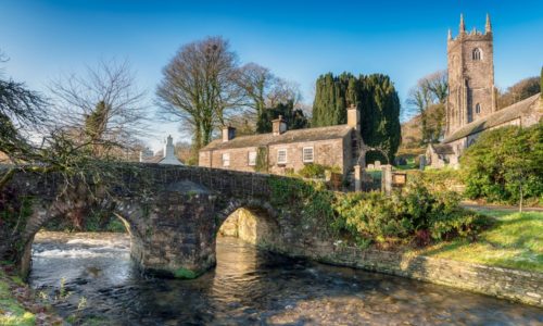 Bridge Over Stream in Cornish Village