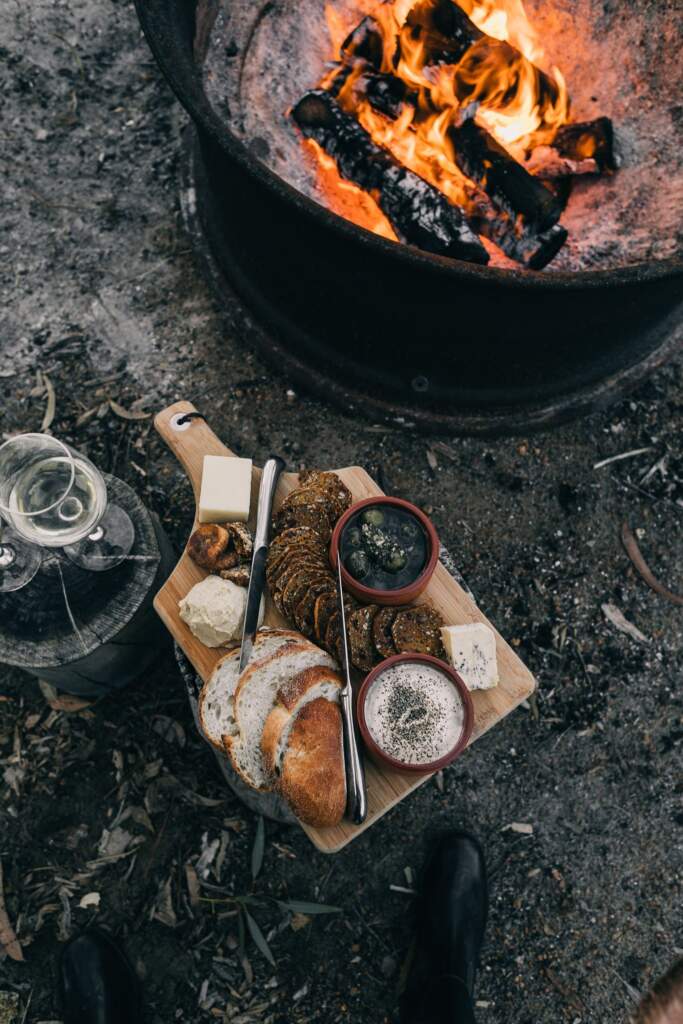 Campfire and cheese board. 